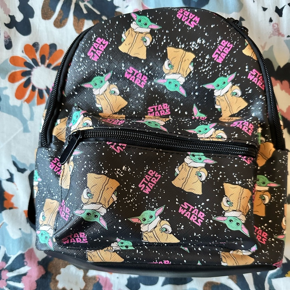 Star Wars Black Backpack with Baby Yoda and Pink Accents